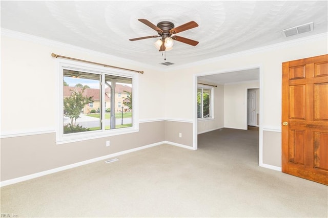 1364 Sir Richard Rd, Virginia Beach, VA 23455 - carpeted empty room featuring baseboards, a ceiling fan, and crown molding