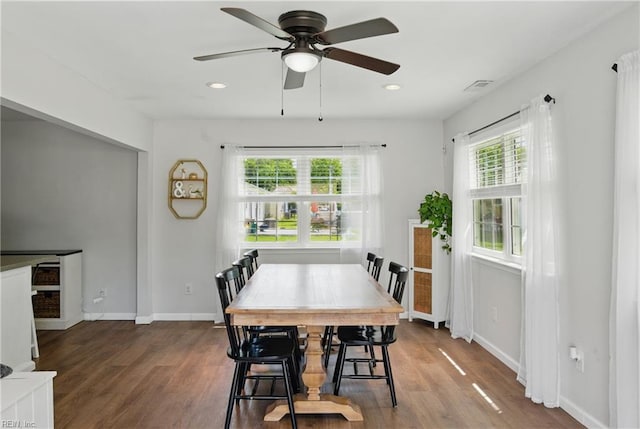 3613 Mostiler Pl, Chesapeake, VA 23323 - dining area with wood finished floors, ceiling fan, baseboards, and recessed lighting