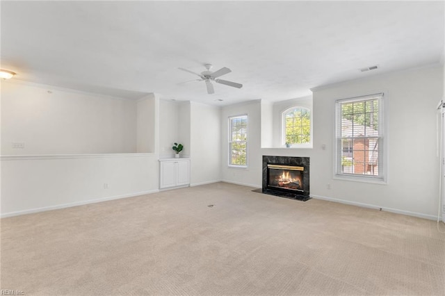 2819 Rose Garden Way, Virginia Beach, VA 23456 - unfurnished living room featuring a premium fireplace, plenty of natural light, and light carpet