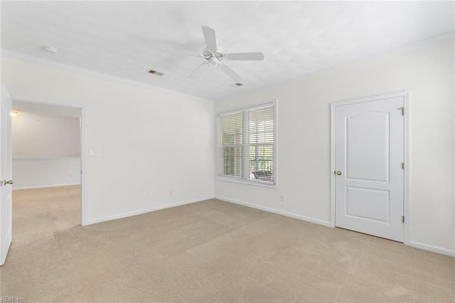 2819 Rose Garden Way, Virginia Beach, VA 23456 - spare room with light colored carpet, ornamental molding, baseboards, and ceiling fan