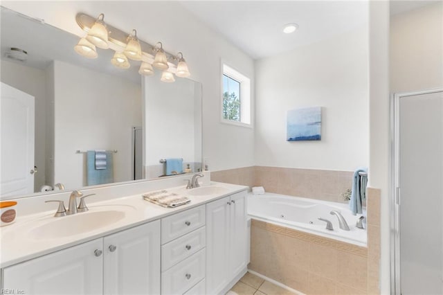 2819 Rose Garden Way, Virginia Beach, VA 23456 - full bathroom featuring a stall shower, double vanity, and a jetted tub