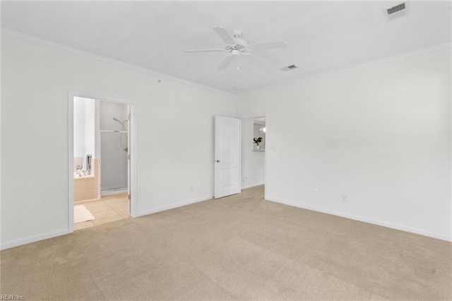 2819 Rose Garden Way, Virginia Beach, VA 23456 - unfurnished bedroom featuring light carpet, crown molding, baseboards, connected bathroom, and ceiling fan