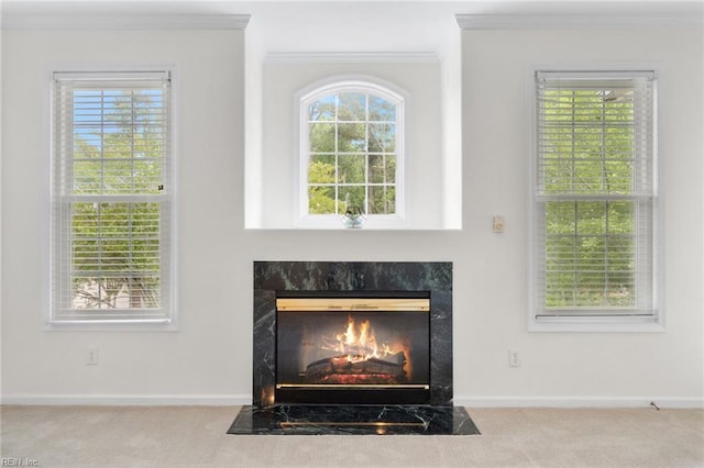 2819 Rose Garden Way, Virginia Beach, VA 23456 - detailed view of ornamental molding, carpet flooring, a fireplace, and baseboards