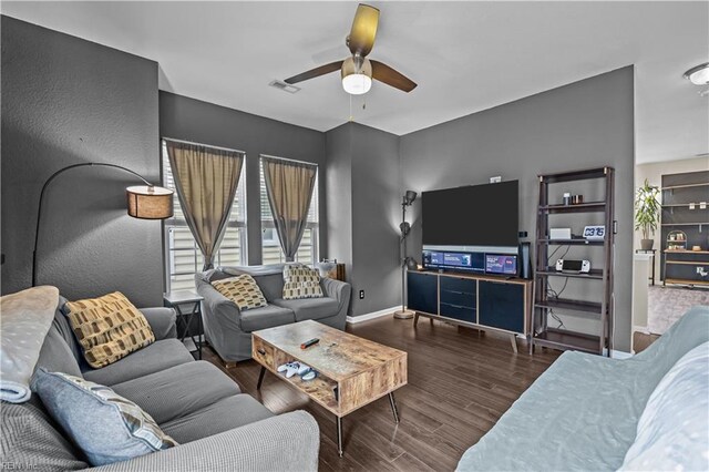 249 Carnelian St Unit 85A, Virginia Beach, VA 23462 - living area featuring ceiling fan, wood finished floors, and baseboards