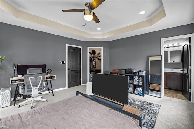 249 Carnelian St Unit 85A, Virginia Beach, VA 23462 - bedroom featuring carpet flooring, a tray ceiling, ornamental molding, a spacious closet, and recessed lighting