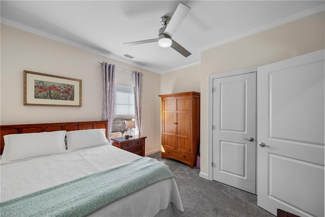 531 Middleton Way, Chesapeake, VA 23322 - bedroom with dark colored carpet, crown molding, ceiling fan, and baseboards