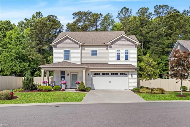 531 Middleton Way, Chesapeake, VA 23322 - view of front of property featuring concrete driveway, a garage, a porch, and roof with shingles