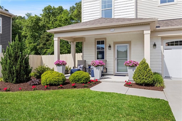 531 Middleton Way, Chesapeake, VA 23322 - doorway to property featuring a garage, roof with shingles, and a porch