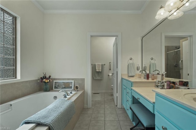 313 Preservation Reach Reach, Chesapeake, VA 23320 - bathroom featuring vanity, toilet, a bath, a shower stall, and tile patterned floors
