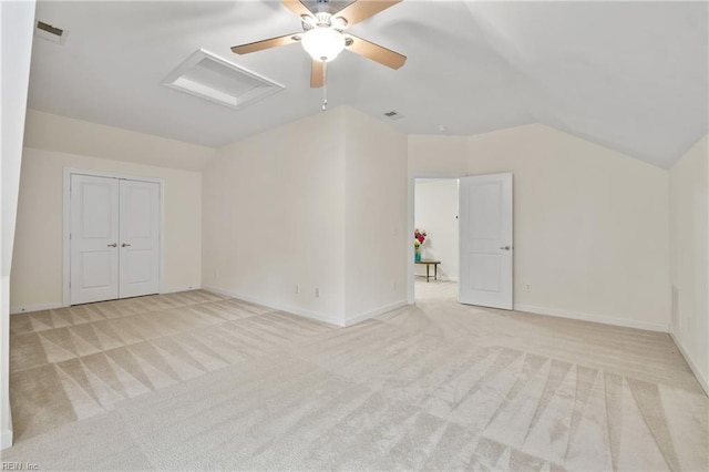 313 Preservation Reach Reach, Chesapeake, VA 23320 - bonus room featuring lofted ceiling, light carpet, attic access, baseboards, and ceiling fan