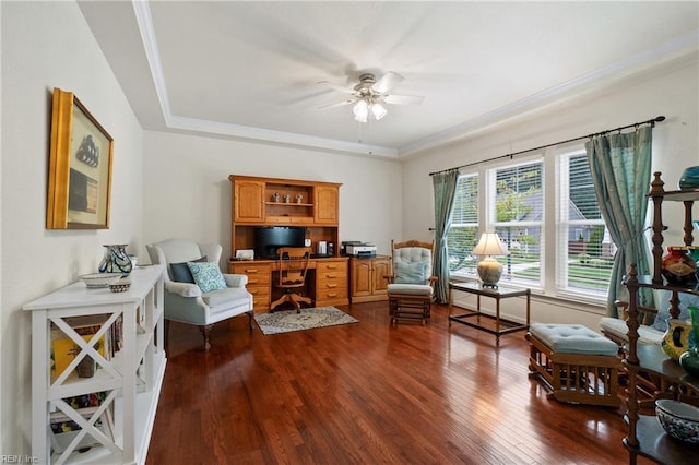 313 Preservation Reach Reach, Chesapeake, VA 23320 - office space featuring a ceiling fan, dark wood-style flooring, and ornamental molding