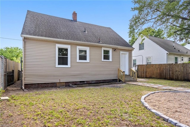 31 W Sunset Rd, Hampton, VA 23669 - back of property with entry steps, a chimney, crawl space, and a shingled roof