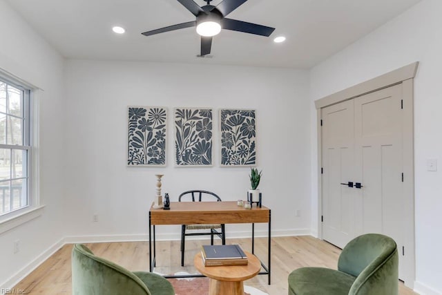 2417 Cedar Rd, Chesapeake, VA 23323 - office with light wood-type flooring, a ceiling fan, recessed lighting, and baseboards