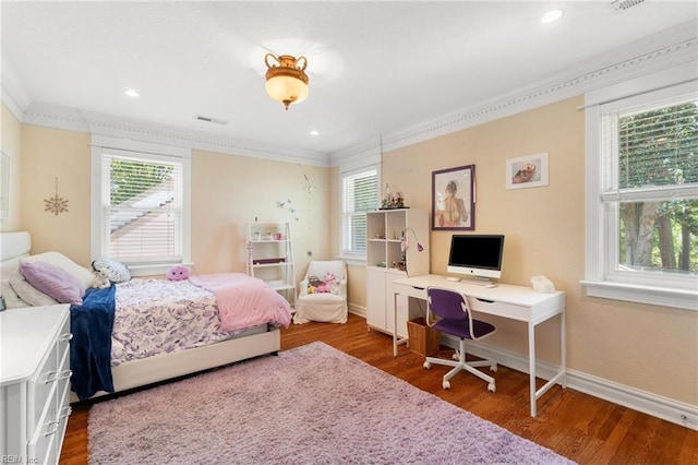 511 Brackenridge Ave, Norfolk, VA 23505 - bedroom featuring ornamental molding, wood finished floors, baseboards, an office area, and recessed lighting