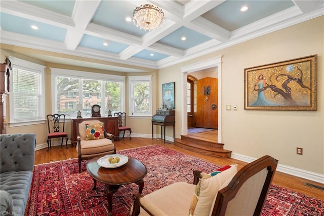 511 Brackenridge Ave, Norfolk, VA 23505 - sitting room with beam ceiling, wood finished floors, coffered ceiling, baseboards, and ornamental molding