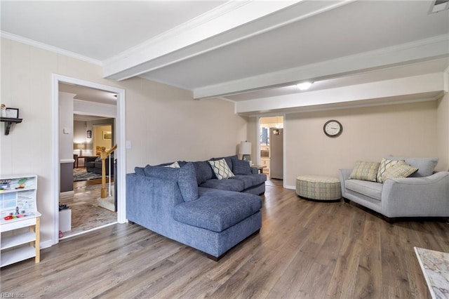 8 Assembly Ct, Newport News, VA 23606 - living room with wood finished floors, ornamental molding, and beamed ceiling