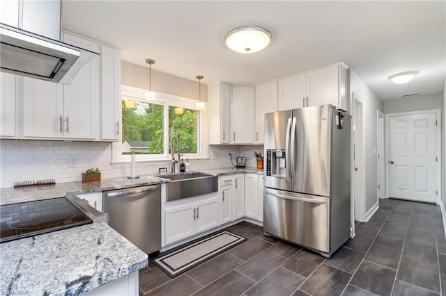 8 Assembly Ct, Newport News, VA 23606 - kitchen featuring appliances with stainless steel finishes, a sink, white cabinets, and ventilation hood