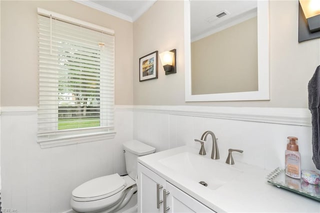 8 Assembly Ct, Newport News, VA 23606 - half bath with toilet, vanity, a wainscoted wall, and ornamental molding