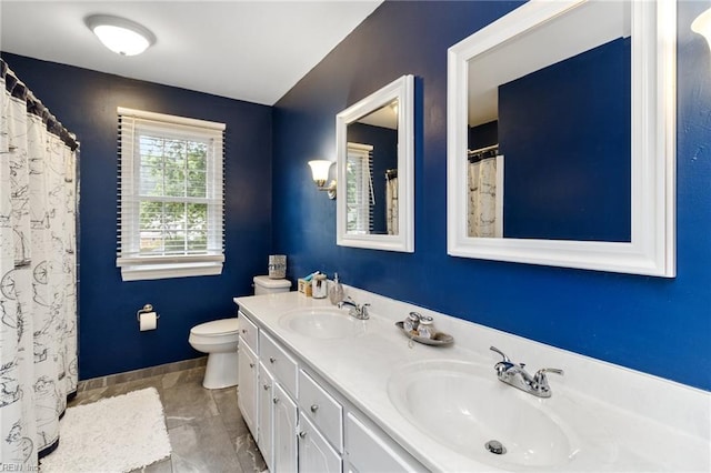 8 Assembly Ct, Newport News, VA 23606 - full bathroom with toilet, double vanity, baseboards, and a shower with shower curtain