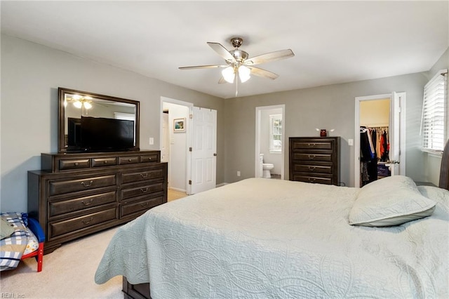 8 Assembly Ct, Newport News, VA 23606 - bedroom featuring carpet flooring, a walk in closet, connected bathroom, ceiling fan, and a closet