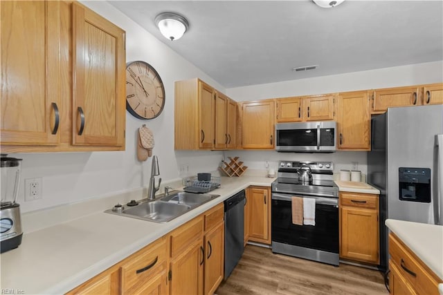 3012 Trappers Run, Chesapeake, VA 23321 - kitchen with appliances with stainless steel finishes, a sink, light countertops, and light wood-style flooring