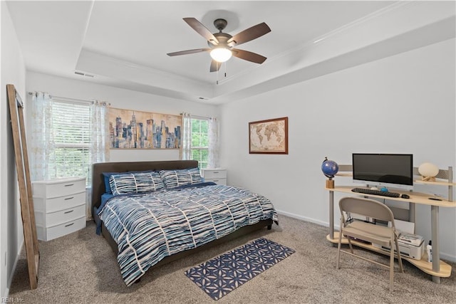 3012 Trappers Run, Chesapeake, VA 23321 - bedroom featuring a raised ceiling, carpet, ceiling fan, ornamental molding, and baseboards
