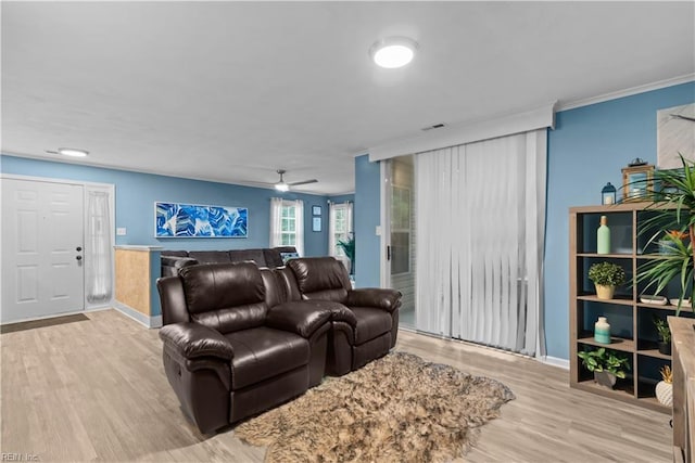 3012 Trappers Run, Chesapeake, VA 23321 - living room with wood finished floors, baseboards, a ceiling fan, and ornamental molding