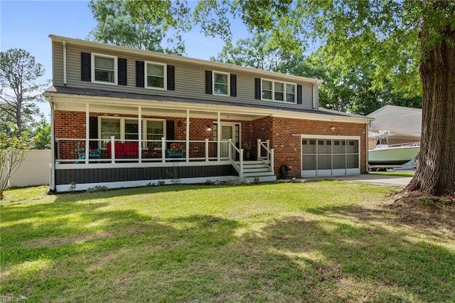 5801 Lancelot Dr, Virginia Beach, VA 23464 - view of front of property with a porch, a garage, brick siding, and concrete driveway