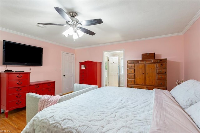 5801 Lancelot Dr, Virginia Beach, VA 23464 - bedroom featuring ornamental molding, light wood-type flooring, and ceiling fan