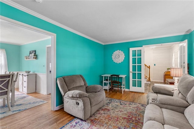 5801 Lancelot Dr, Virginia Beach, VA 23464 - living area featuring ornamental molding, wood finished floors, and stairs