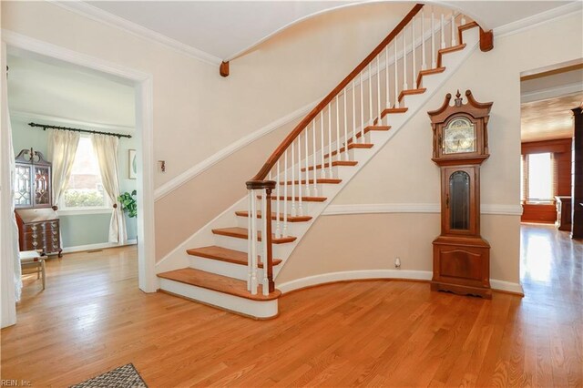 609 River Rd, Newport News, VA 23601 - staircase featuring wood finished floors, baseboards, and ornamental molding