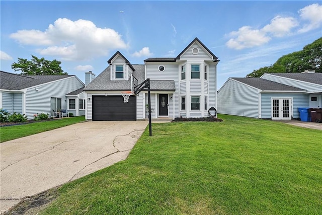 1504 Debbs Ln, Chesapeake, VA 23320 - victorian-style house featuring french doors, a front lawn, driveway, and a shingled roof