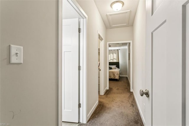 418 Fishers Ct, Hampton, VA 23666 - hall featuring carpet floors, baseboards, and attic access