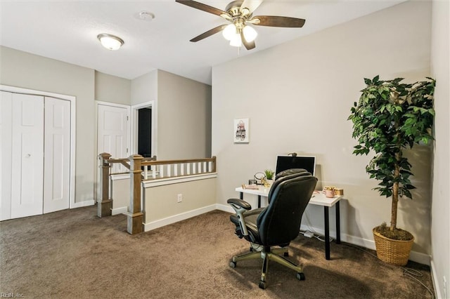 418 Fishers Ct, Hampton, VA 23666 - office area with carpet flooring, baseboards, and ceiling fan