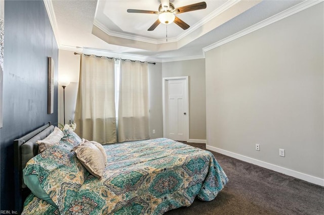 418 Fishers Ct, Hampton, VA 23666 - bedroom with a tray ceiling, crown molding, carpet flooring, baseboards, and ceiling fan