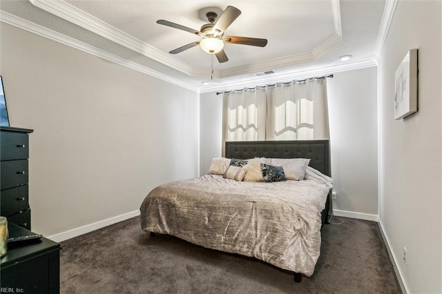 418 Fishers Ct, Hampton, VA 23666 - bedroom with a raised ceiling, crown molding, dark carpet, and baseboards