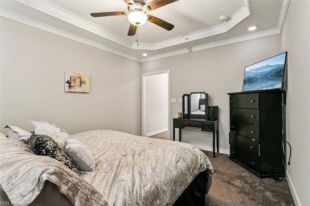 418 Fishers Ct, Hampton, VA 23666 - bedroom with dark colored carpet, a raised ceiling, ornamental molding, recessed lighting, and baseboards