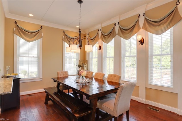 3304 Dodd Dr, Chesapeake, VA 23323 - dining space with baseboards, plenty of natural light, dark wood finished floors, and recessed lighting