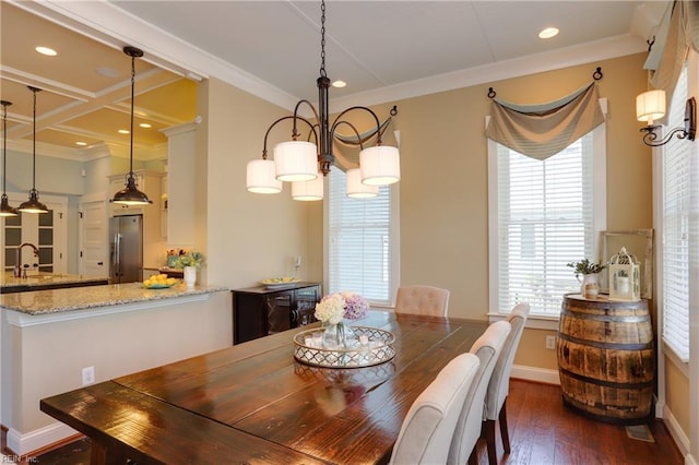 3304 Dodd Dr, Chesapeake, VA 23323 - dining room with ornamental molding, dark wood-style flooring, recessed lighting, and baseboards