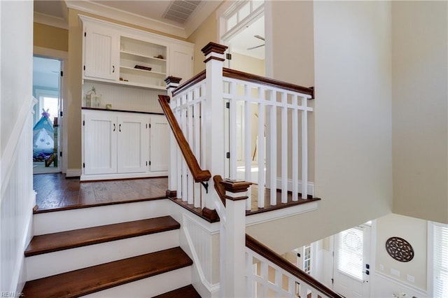 3304 Dodd Dr, Chesapeake, VA 23323 - staircase featuring crown molding and wood finished floors