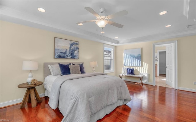 3964 W Stratford Rd, Virginia Beach, VA 23455 - bedroom featuring ornamental molding, baseboards, wood finished floors, recessed lighting, and ceiling fan