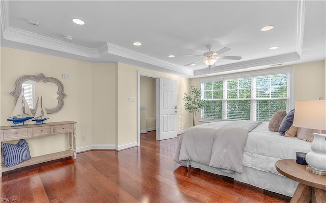 3964 W Stratford Rd, Virginia Beach, VA 23455 - bedroom featuring a raised ceiling, wood-type flooring, crown molding, recessed lighting, and baseboards