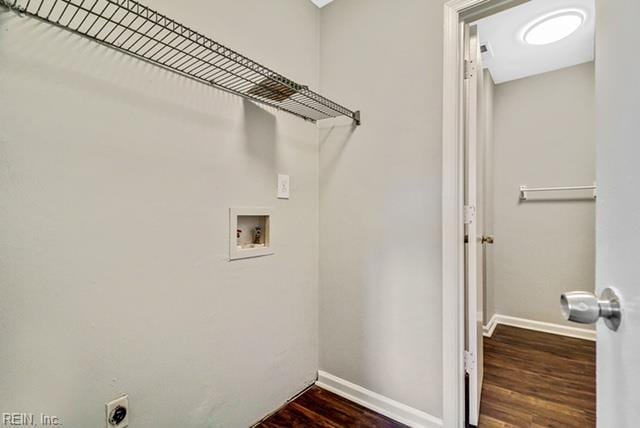 1342 W 39th St, Norfolk, VA 23508 - washroom featuring baseboards, washer hookup, dark wood-style flooring, and hookup for an electric dryer