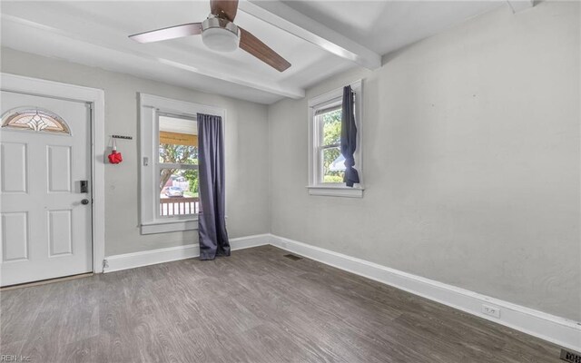 2532 Ballentine Blvd, Norfolk, VA 23509 - foyer with wood finished floors, baseboards, a ceiling fan, and beam ceiling