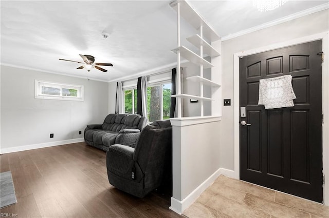 8 Llewellyn St, Portsmouth, VA 23707 - entrance foyer featuring crown molding, baseboards, ceiling fan, and wood finished floors