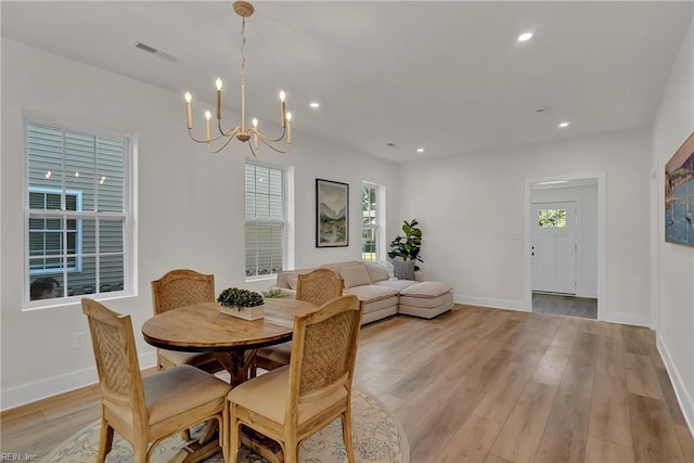 1028 W 36th St, Norfolk, VA 23508 - dining space with a chandelier, light wood-type flooring, baseboards, and recessed lighting