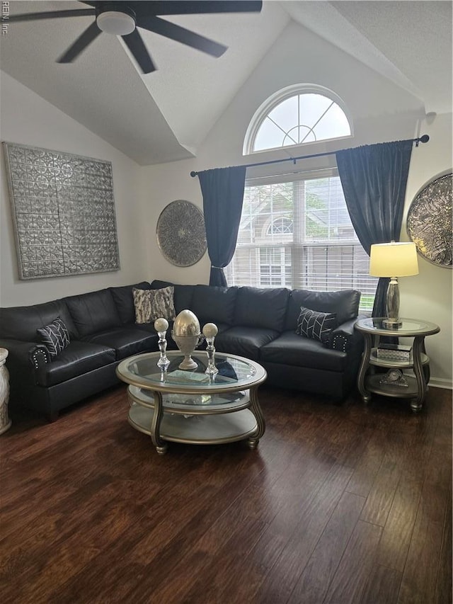 1507 Queens Xing, Williamsburg, VA 23185 - living room with vaulted ceiling, a ceiling fan, and wood finished floors