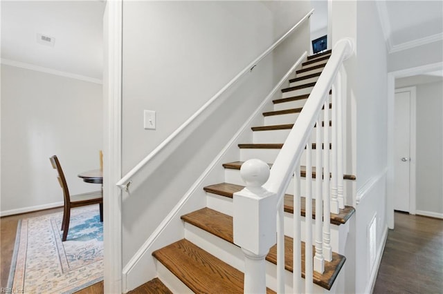 101 Huxley Pl, Newport News, VA 23606 - staircase with ornamental molding, wood finished floors, and baseboards