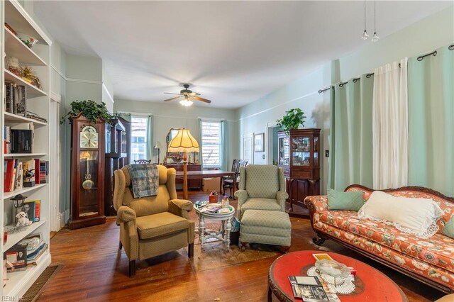 218 Mt Vernon Ave, Portsmouth, VA 23707 - living room with wood finished floors and ceiling fan