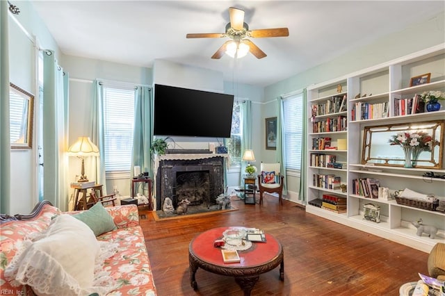 218 Mt Vernon Ave, Portsmouth, VA 23707 - living room with a ceiling fan, a fireplace, and wood finished floors